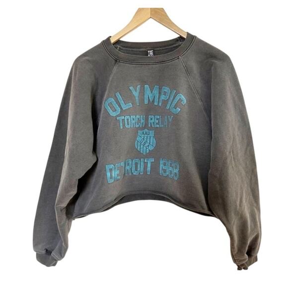 Free People × The Bureau Olympic Relay Crew, Cropped, Gray, Streetwear, Preppy L - Picture 3 of 7